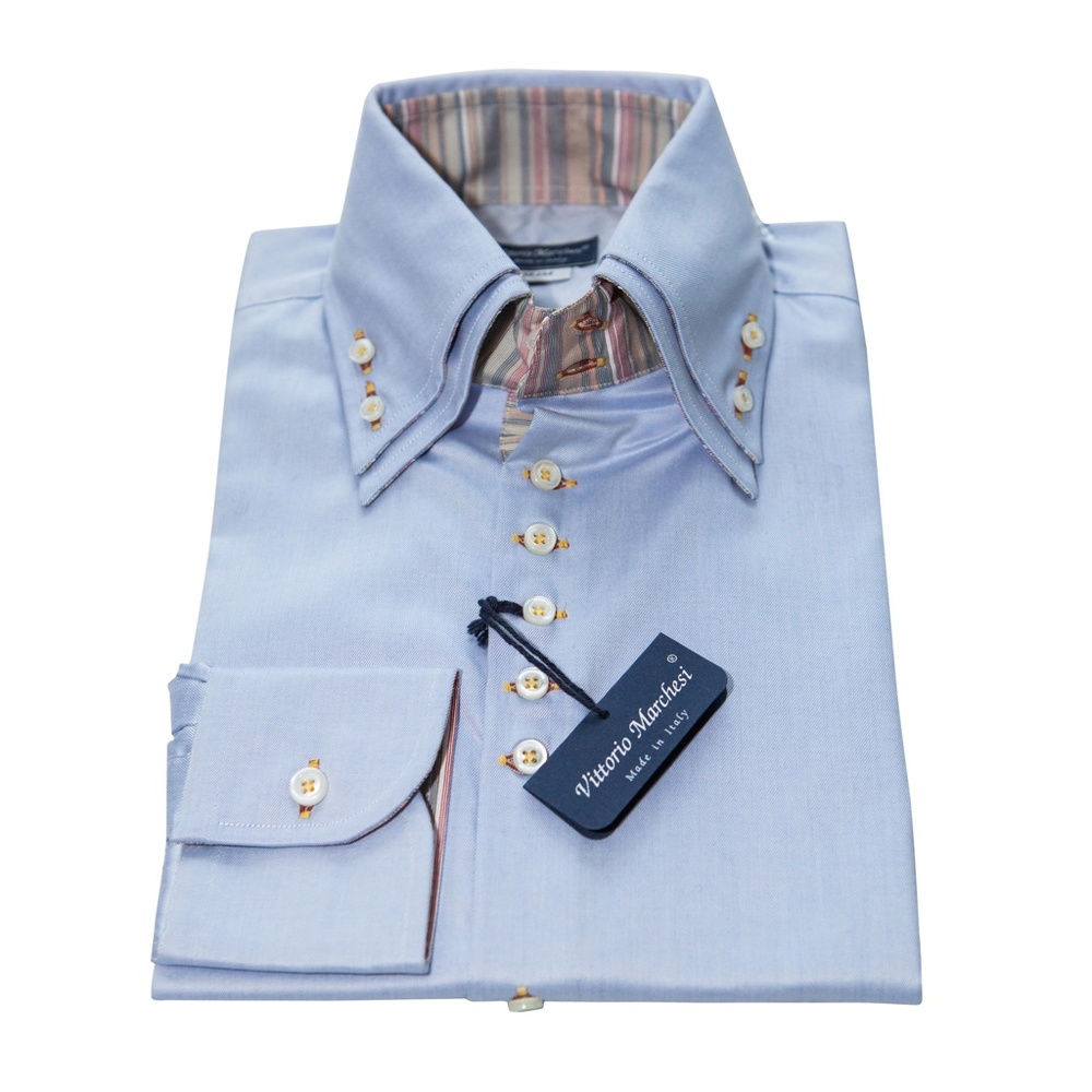 Designer Shirt for Men, Made in Italy, Size 15/38, Light Blue, Slim Fit